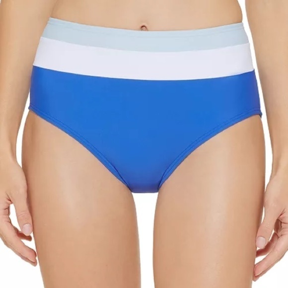 DKNY Colorblocked High-Waist Bikini Bottoms swimsuit, swimwear Lapis Blue New L - Picture 9 of 11
